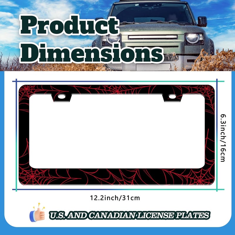 TINALUIN Red Spider Web License Plate Frame Funny Cobweb Stainless Steel License Plate Holder for Front or Rear Car Tags for Car Decoration Accessories with Screws 6.3 X 12.2 in for Women Men - Image 3